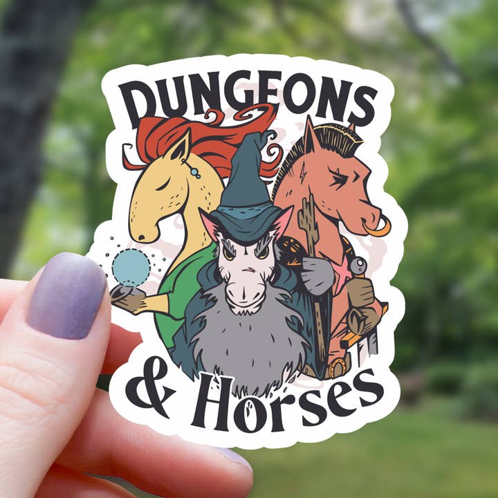 Dungeons and Horses Tabletop RPG Sticker - 3" for wholesale by Mimic Gaming Co