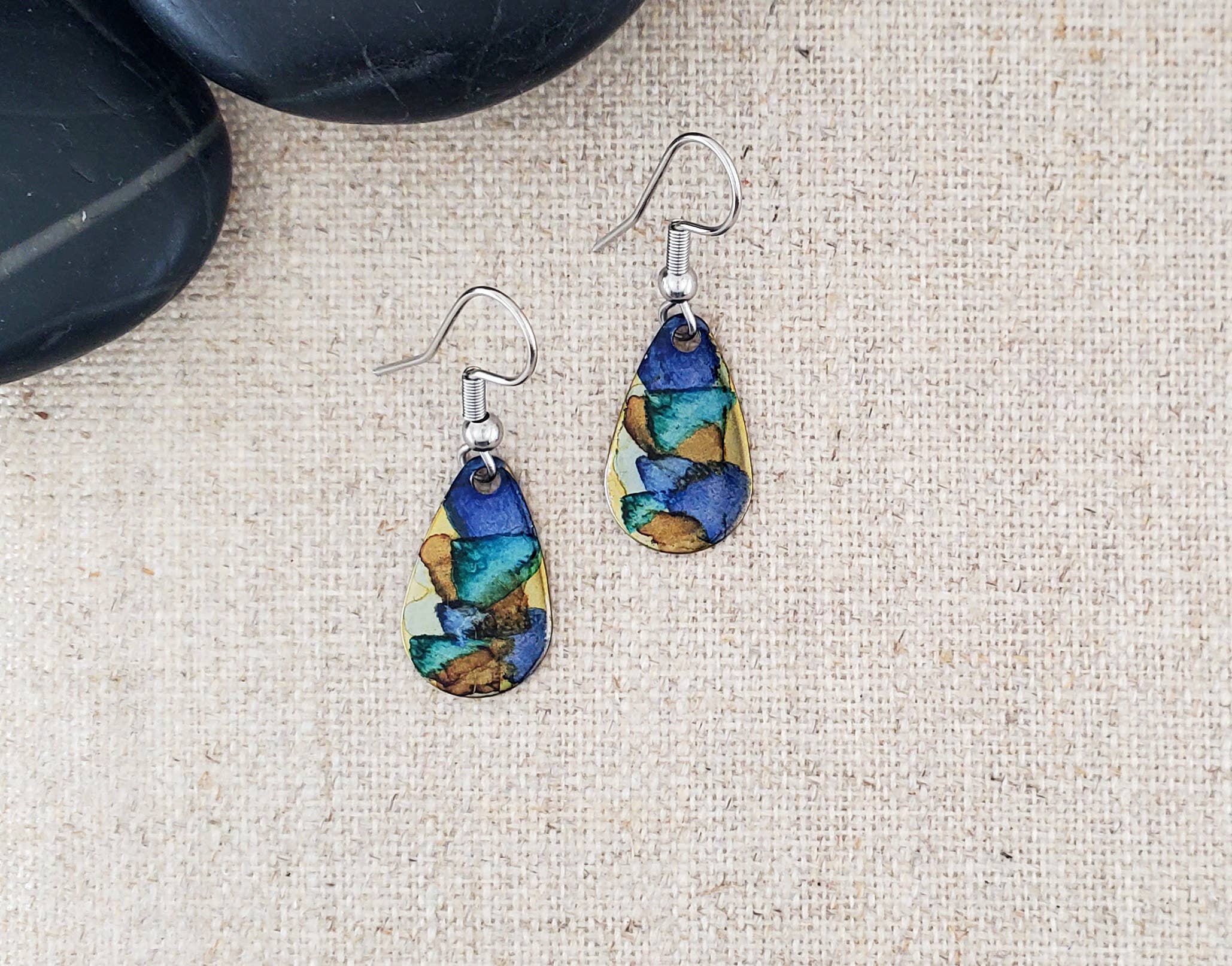 Covaly Artisan Jewelry - Wholesale Dangle Earrings - Alcohol Ink Stainless Steel Small Teardrop Earrings1