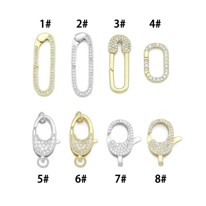 Fermoir de sécurité en forme de trombone CZ, Fermoir ovale rectangulaire à poussoir, Fermoir mousqueton, Réf#LX883 pour la vente par BestBeads&Beyond