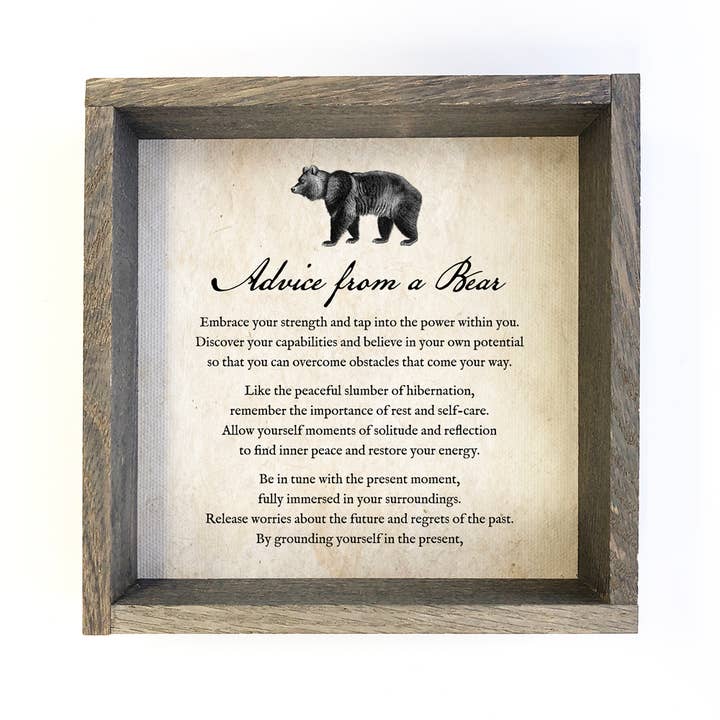 Advice from a Bear - Vintage Bear Word Art - Cabin Wall Art for wholesale by Hangout Home