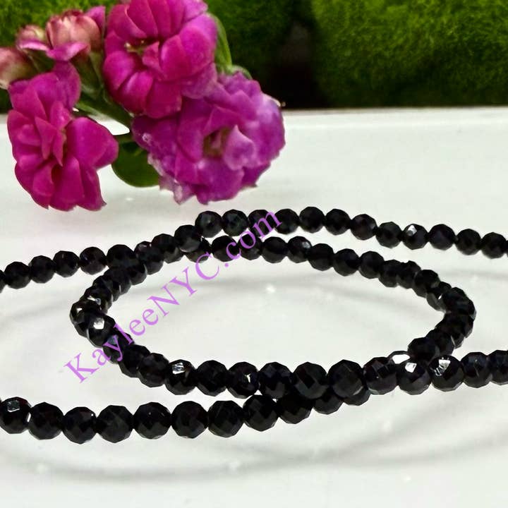 KayleeNYC – wholesale Beaded bracelet – Natural Faceted Black Tourmaline 4mm 7.5”4