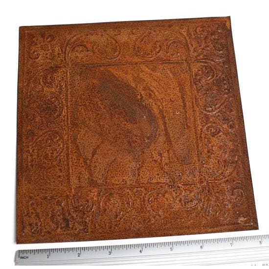Factory Direct Craft – wholesale Craft supplies – 8" Vintage Inspired Rusty Tin Scroll Ceiling Tile (Pack 12)