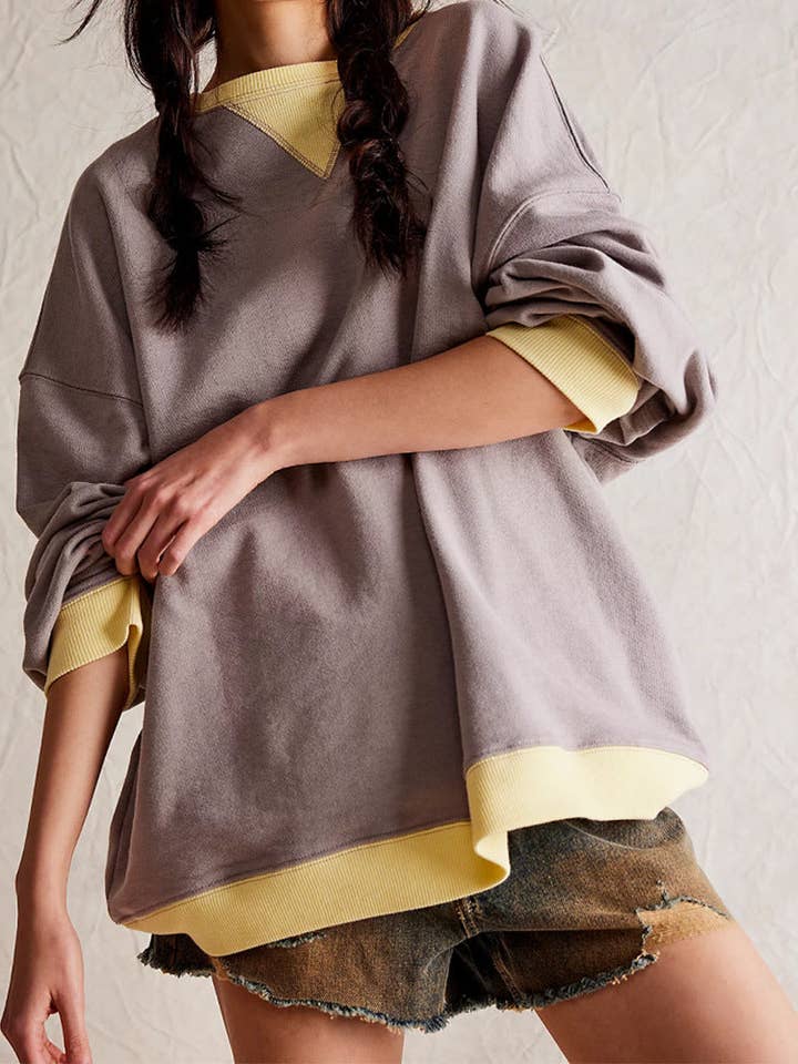 Lovesoft - Wholesale Sweatshirt - Women's - Solid Color Round Neck Fork Loose Sweatshirt Sweater16