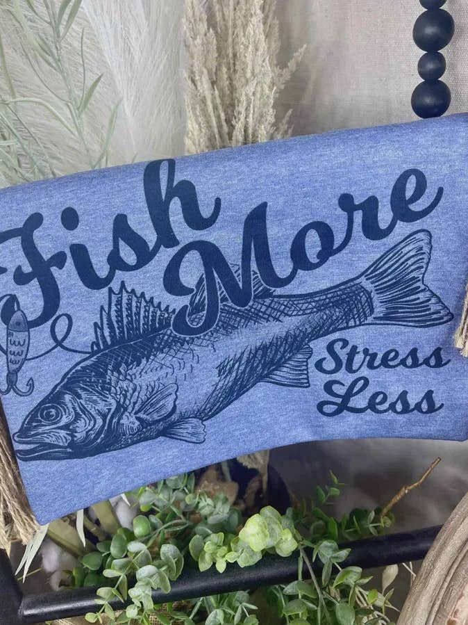 Fish More Stress Less (Gildan Softstyle Tee) for wholesale by 1/2 Penny Wholesale