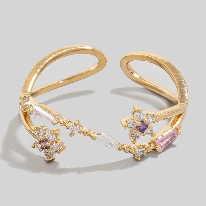 Double Cz Pave Layered Open Band Ring for wholesale by The Looks by Fame Accessories