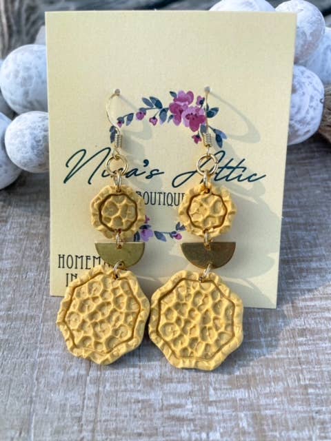 Mustard clay cheetah texturized framed hexagon for wholesale by Nina’s Attic