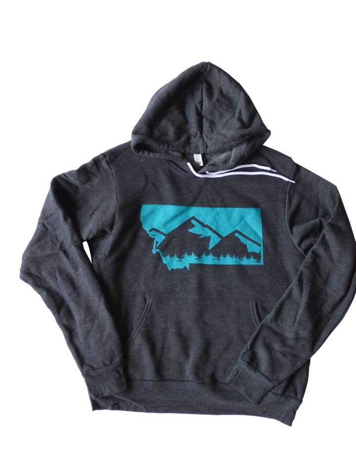 Moletom com capuz Charcoal with Teal Montana Mountain por atacado de Montana Tees