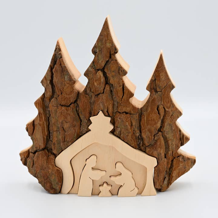 Medium Bark Nativity Puzzle for wholesale by Talla Imports