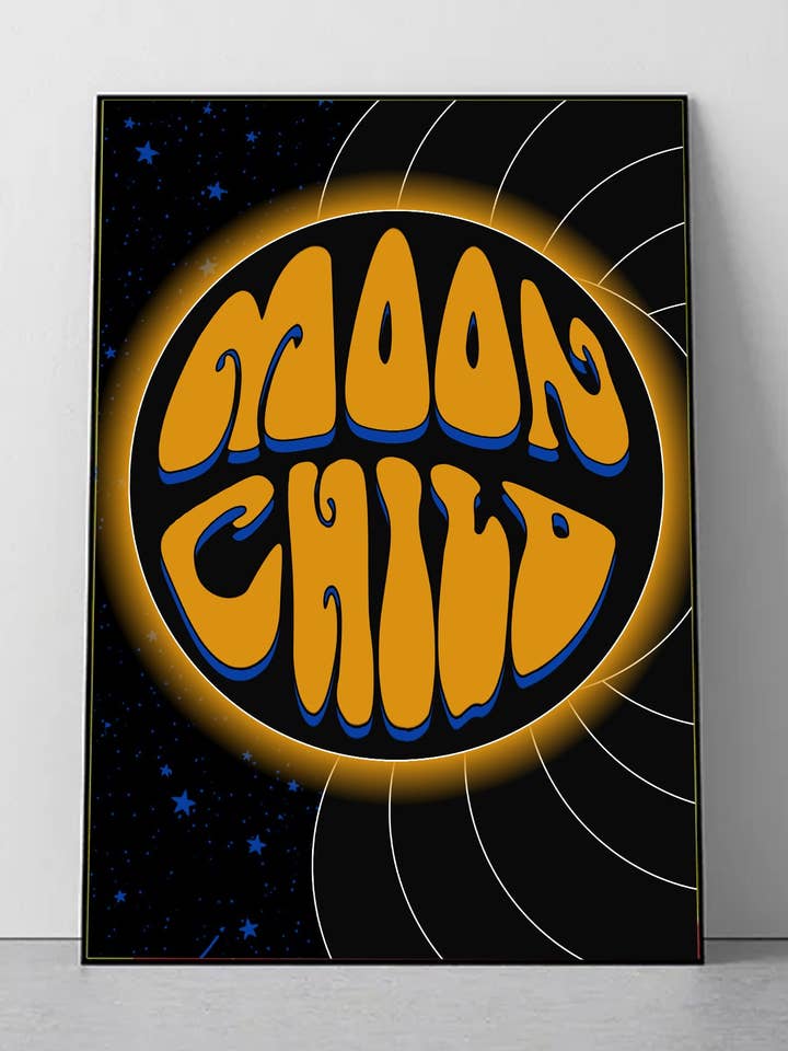 Moon child typography artwork poster print for wholesale by Buba Goods