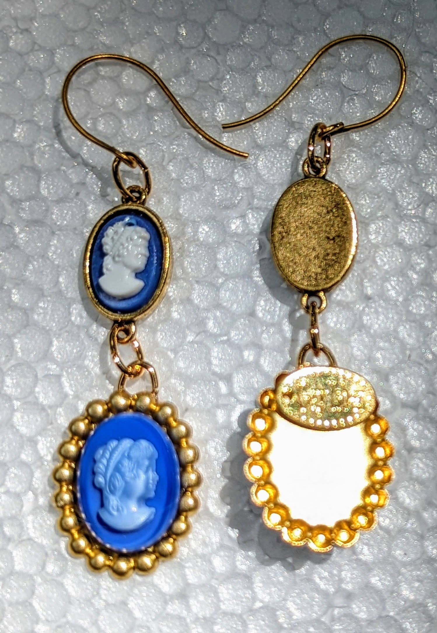 Gay Isber Designs - Wholesale Dangle Earrings - Blue Small Cameos Inset Earrings from Sisters Collection1