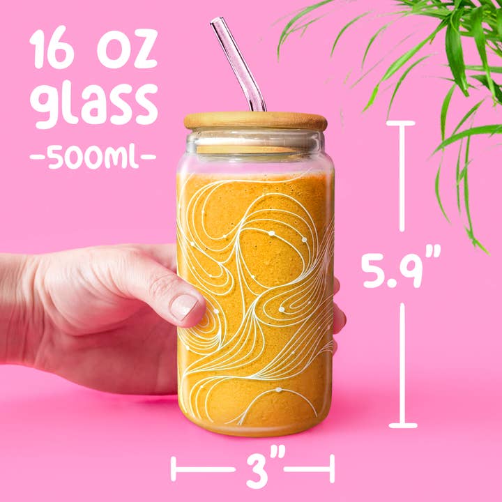 Ecruz LLC - Wholesale Drinking Glass/Cup - 16oz Glass Can with Bamboo Lid and Straw, Glass Tumbler