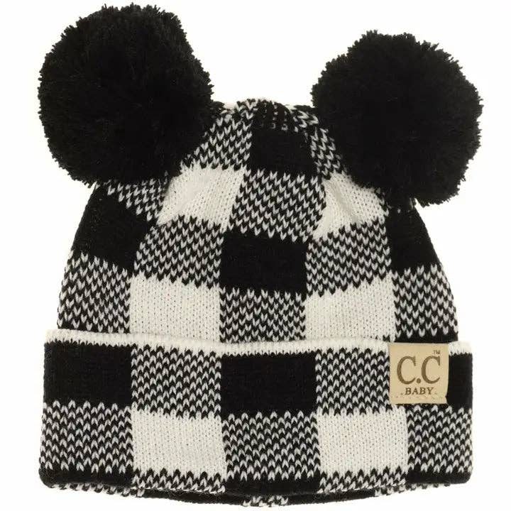 C.C Beanie - Vendita all'ingrosso Cappello - Neonati - Berretto con Pom Pom a Quadri Buffalo per Bambini BABY73POMPOM0