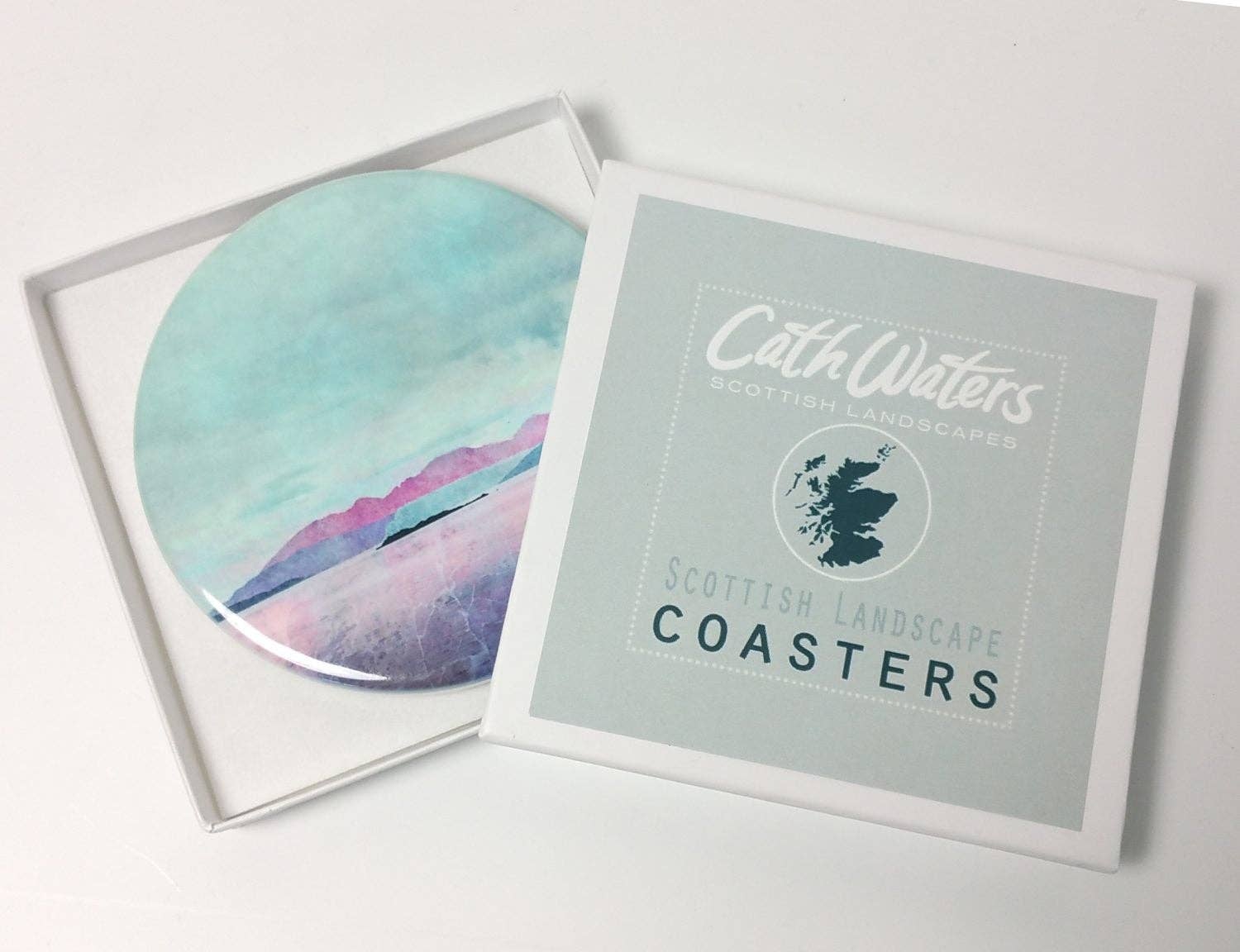 Cath Waters Scottish Landscapes - Wholesale Onderzetters - Geluid van Mull Ceramic Coaster Gift Boxed1