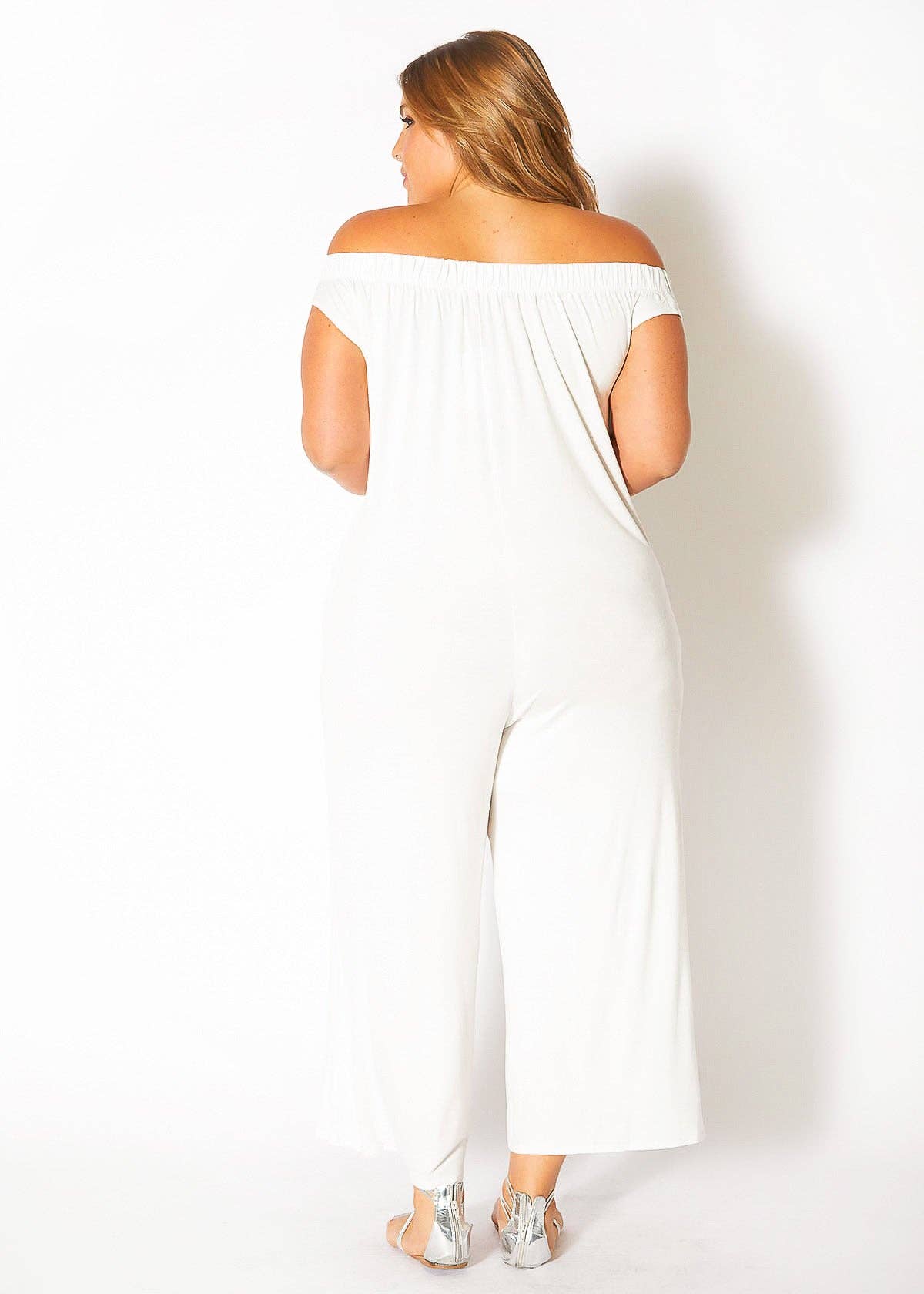 Robin K - Wholesale Jumpsuit - Women's - Bellatrix Plus Size Off Shoulder Wide Leg Jumpsuit12