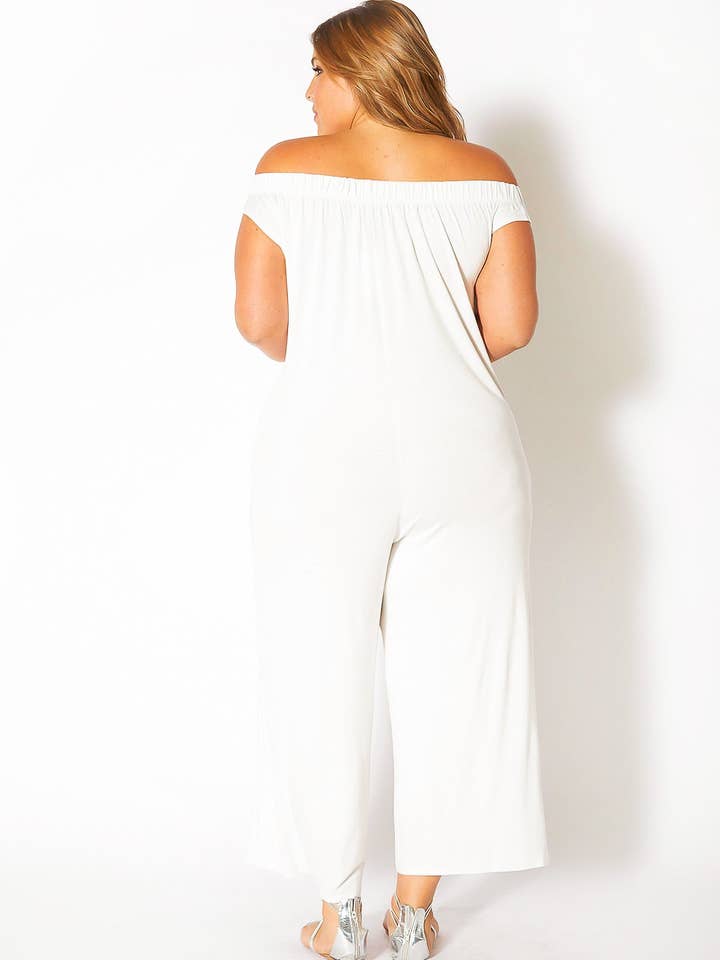 Robin K - Wholesale Jumpsuit - Women's - Bellatrix Plus Size Off Shoulder Wide Leg Jumpsuit12