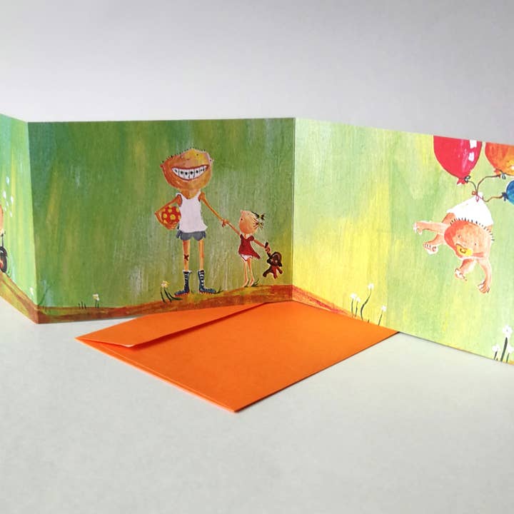 10 Witzige Leporellos Mit Orangen Kuverts: Kinder für den Großhandel von Kettcards