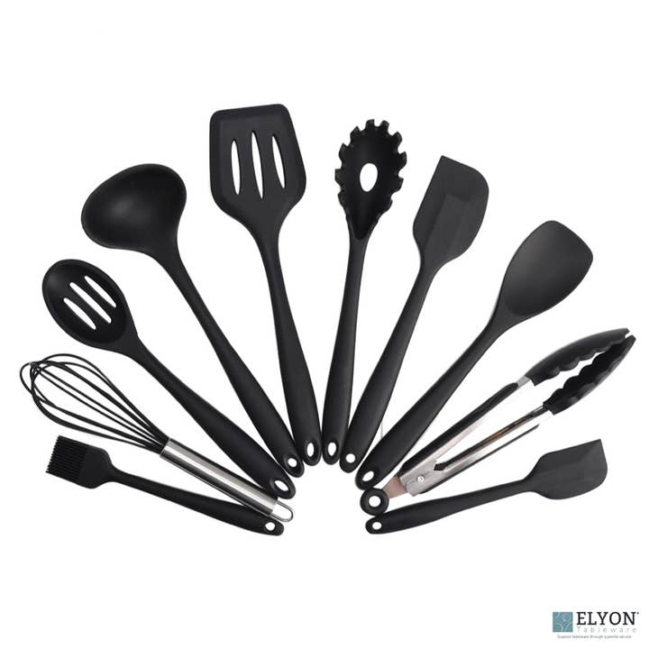 Elyon Tableware® - Wholesale Kitchen Utensil Set - Silicone Kitchen Cooking Utensils Set 10 Piece Red & Black