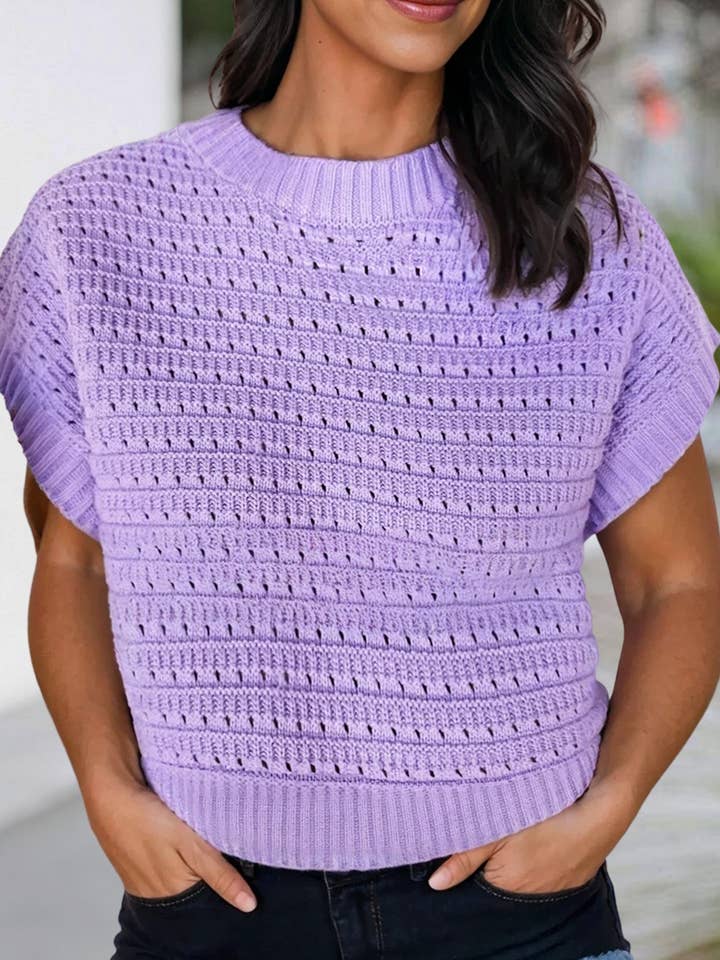 Solid Knit Short Sleeve Sweater Top | S-XL for wholesale by Aapparella