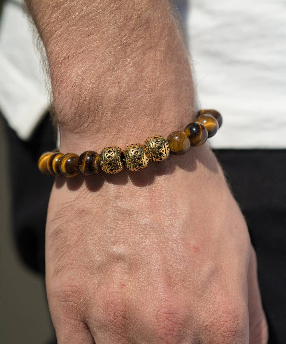 Steeltime NYC - Vente Bracelet de perles - Bracelet en perles œil de tigre de style marocain Steeltime pour homme2