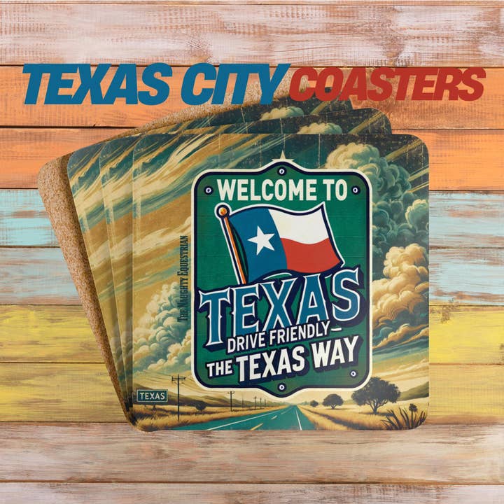 Welcome to Texas Bar Coaster, The Lone Star State Coaster Single or Set for wholesale by The Naughty Equestrian