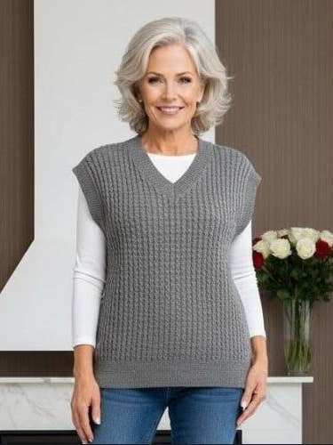 Oversized V Mini Cable Slipover Knit Vest for wholesale by Kurt Muller