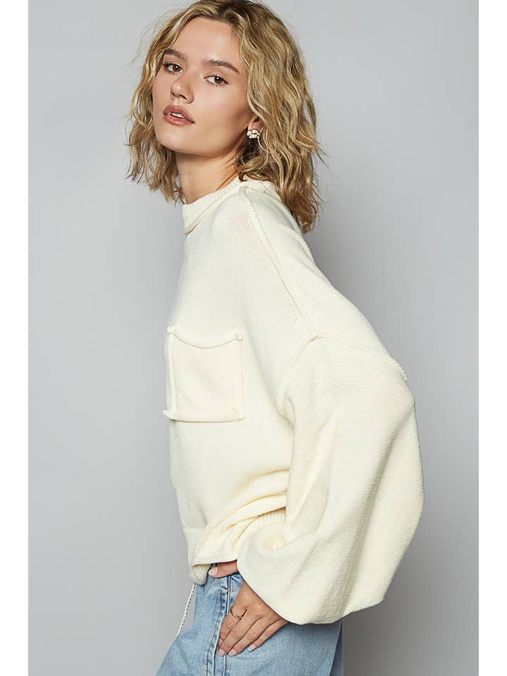 Pol Clothing - Wholesale Knit Sweater - Women's - Oversize balloon sleeve round neck pullover sweater SALE
