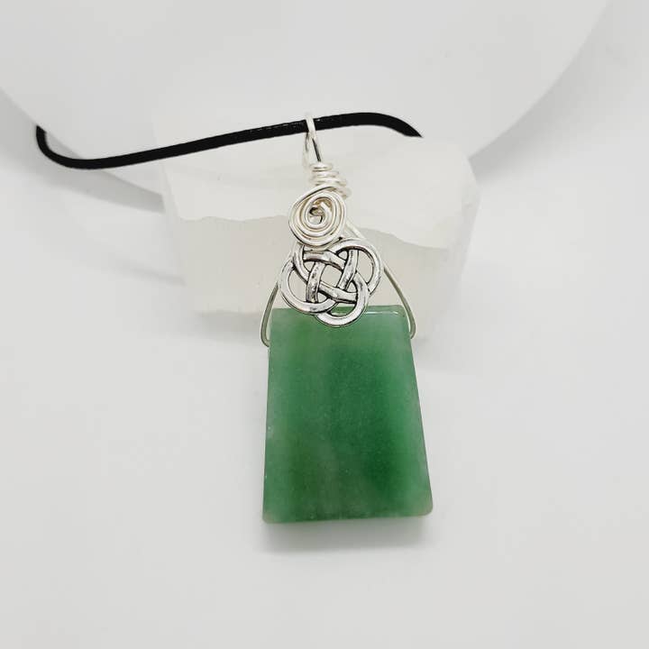 Green Aventurine Celtic Knot Pendant Necklace Handmade for wholesale by The Raven's Edge