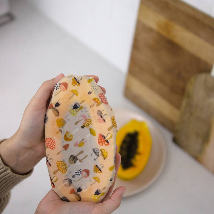 Goldilocks Goods - Wholesale Food Storage Wrap/Bag - Reusable Beeswax Food Wraps: Mushrooms Single Medium2