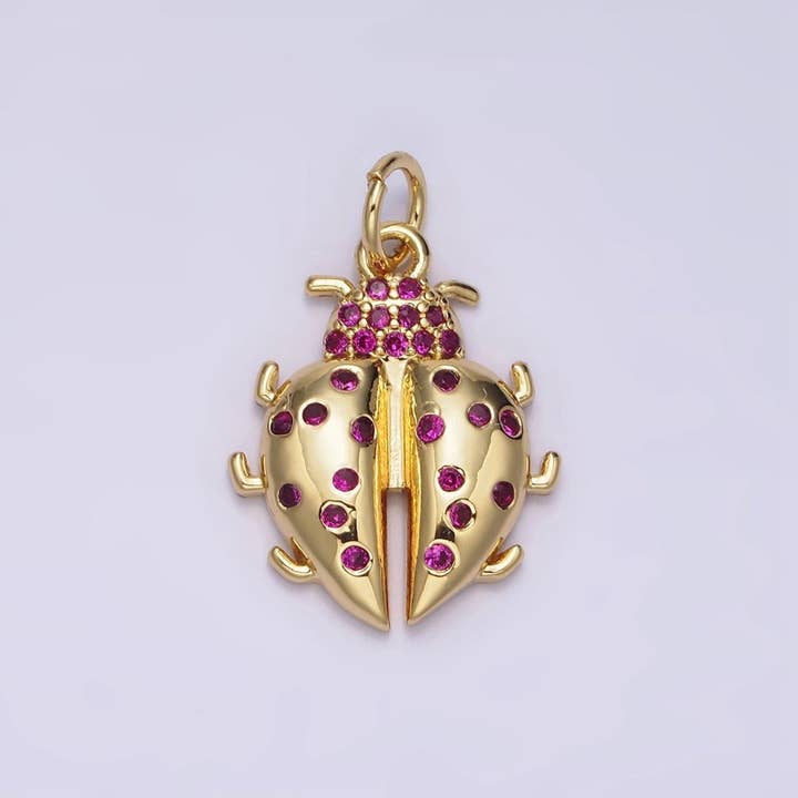 16K Goud Gevuld Fuchsia Micro Bezaaid CZ Lieveheersbeestje Insect Bedel | N979 voor wholesale door Aim Eternal