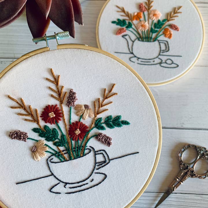 Rose Stitch Art - Wholesale Embroidery/Cross Stitch Supplies - Floral Teapot Embroidery Kit4