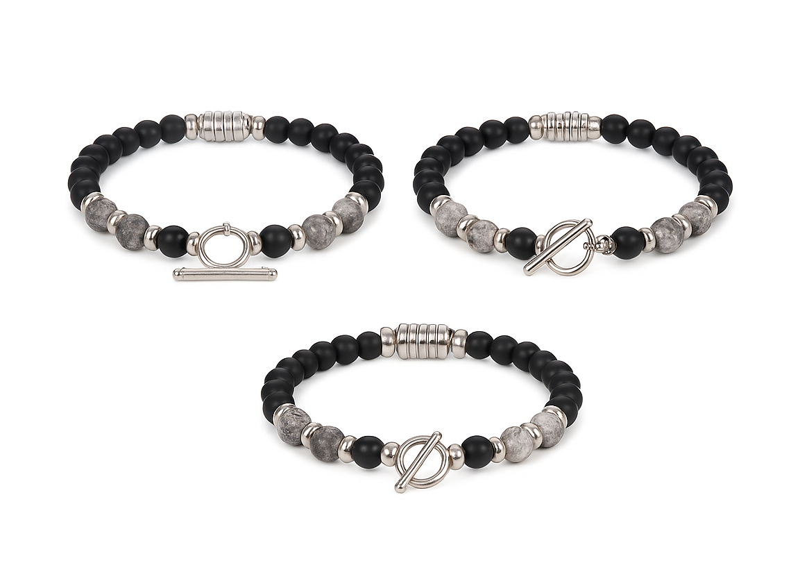 Gemscape UK – wholesale Jewellery – Men's – Men’s Matte Black Beaded Bracelet Stainless Steel Accent0