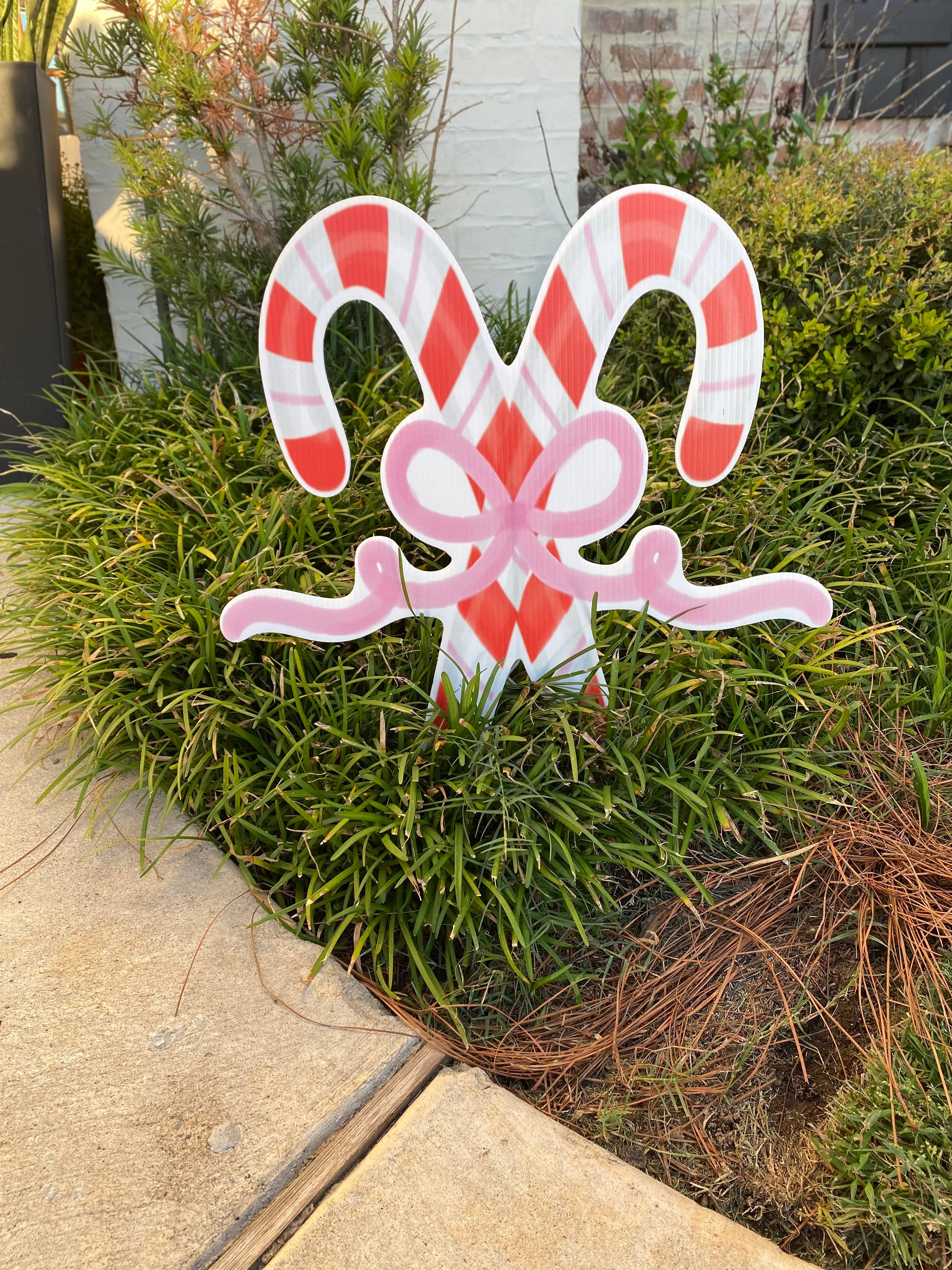 Lovely Reese - Wholesale Outdoor Sign - Pink Bow Candy Cane