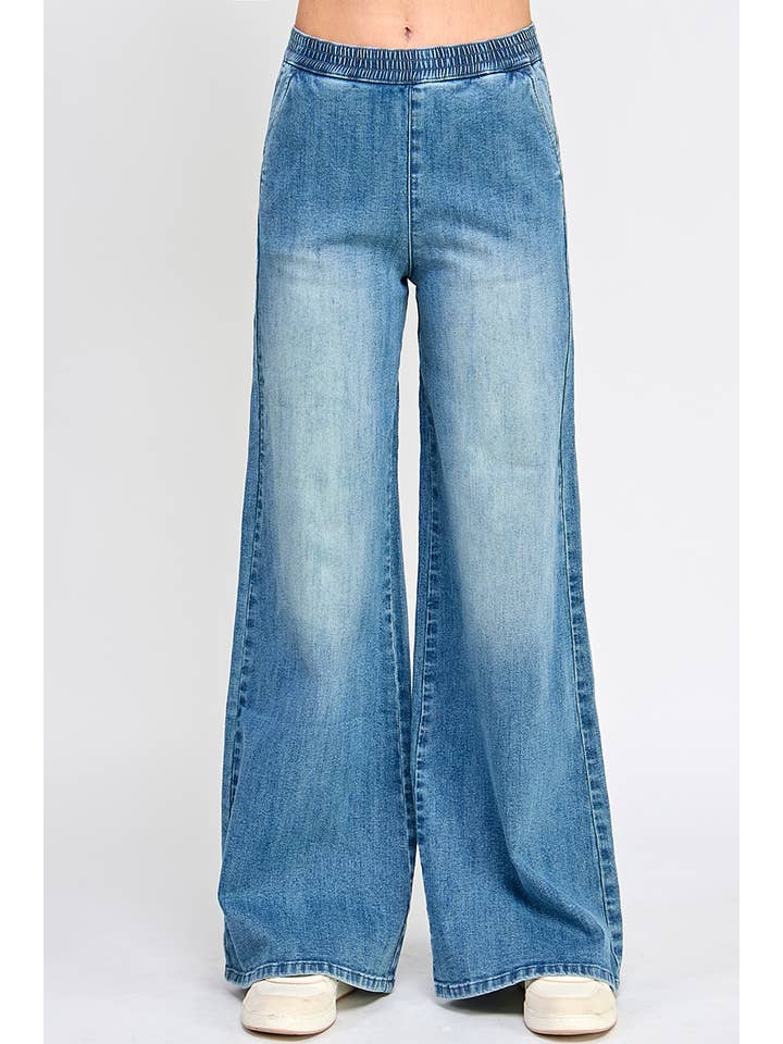 SAIGE DENIM - Wholesale Jeans - Women's - P8106M-HIGH RISE PULL ON WIDE LEG WITH ELASTIC WAISTBAND