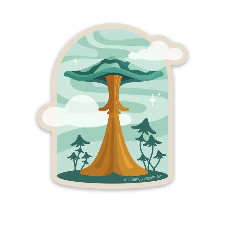 Mushroom Tower Whimsical Sticker for wholesale by Amanda Weedmark