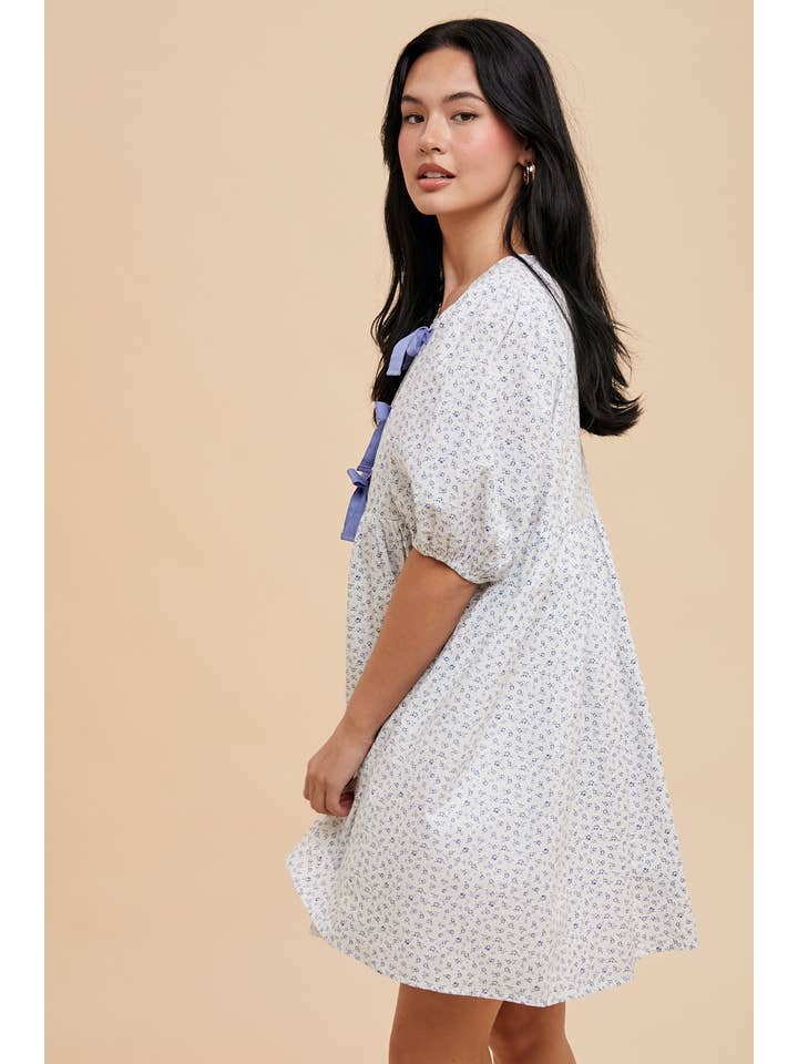 In Loom - Wholesale Dress - Women's - COTTON FLORAL BOW TIE MINI DRESS