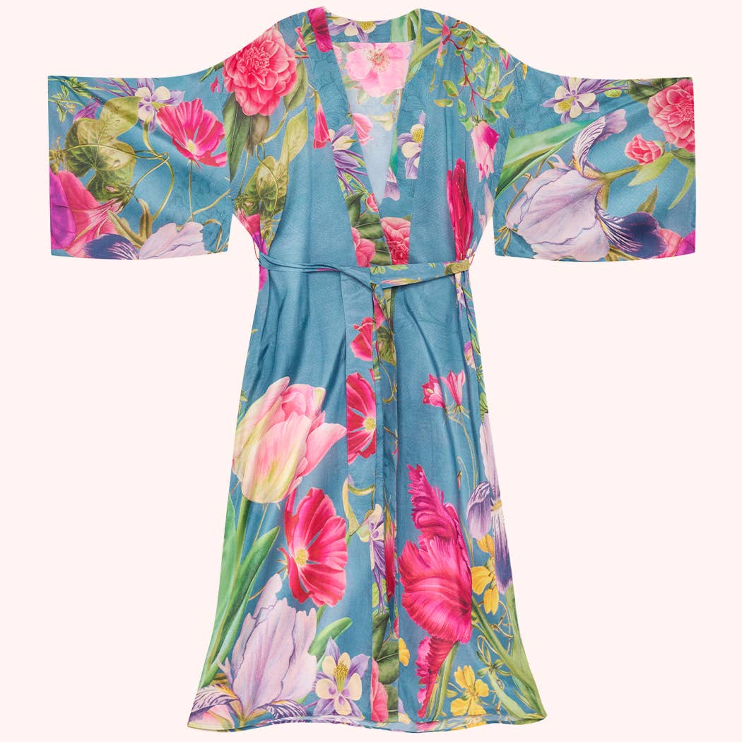 Blue Kimono Gown - Floral Study - Denim for wholesale on Faire2