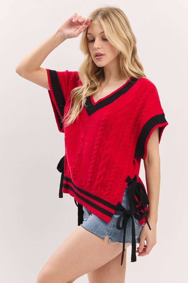 Sewn and Seen - Wholesale Sweater Vest - Women's - Cable Knit Varsity Sweater Vest19