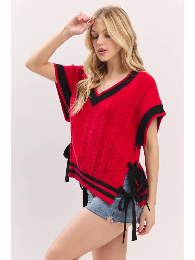 Sewn and Seen - Wholesale Sweater Vest - Women's - Cable Knit Varsity Sweater Vest19