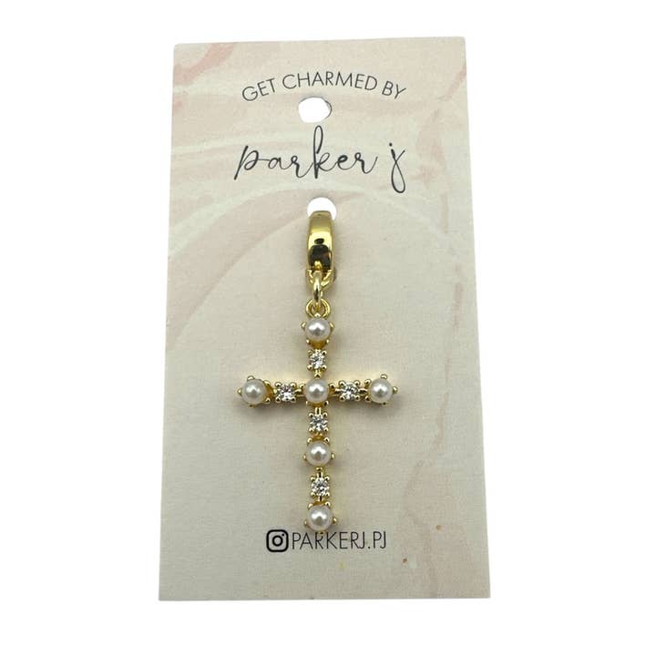 Pearl Cross Charm for wholesale by Parker J Jewelry & Charm Bar
