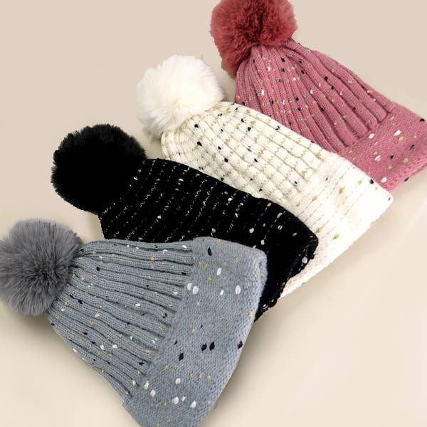 JOSSLYN by wall to wall - Vente Bonnet – femme - BONNET À POMPON EN FAUSSE FOURRURE À PAILLETTES | 40BN9118