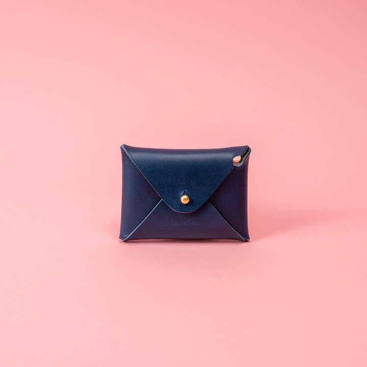 Ocean Blue Veg Tan Leather Card Wallet for wholesale by Avryn Co.