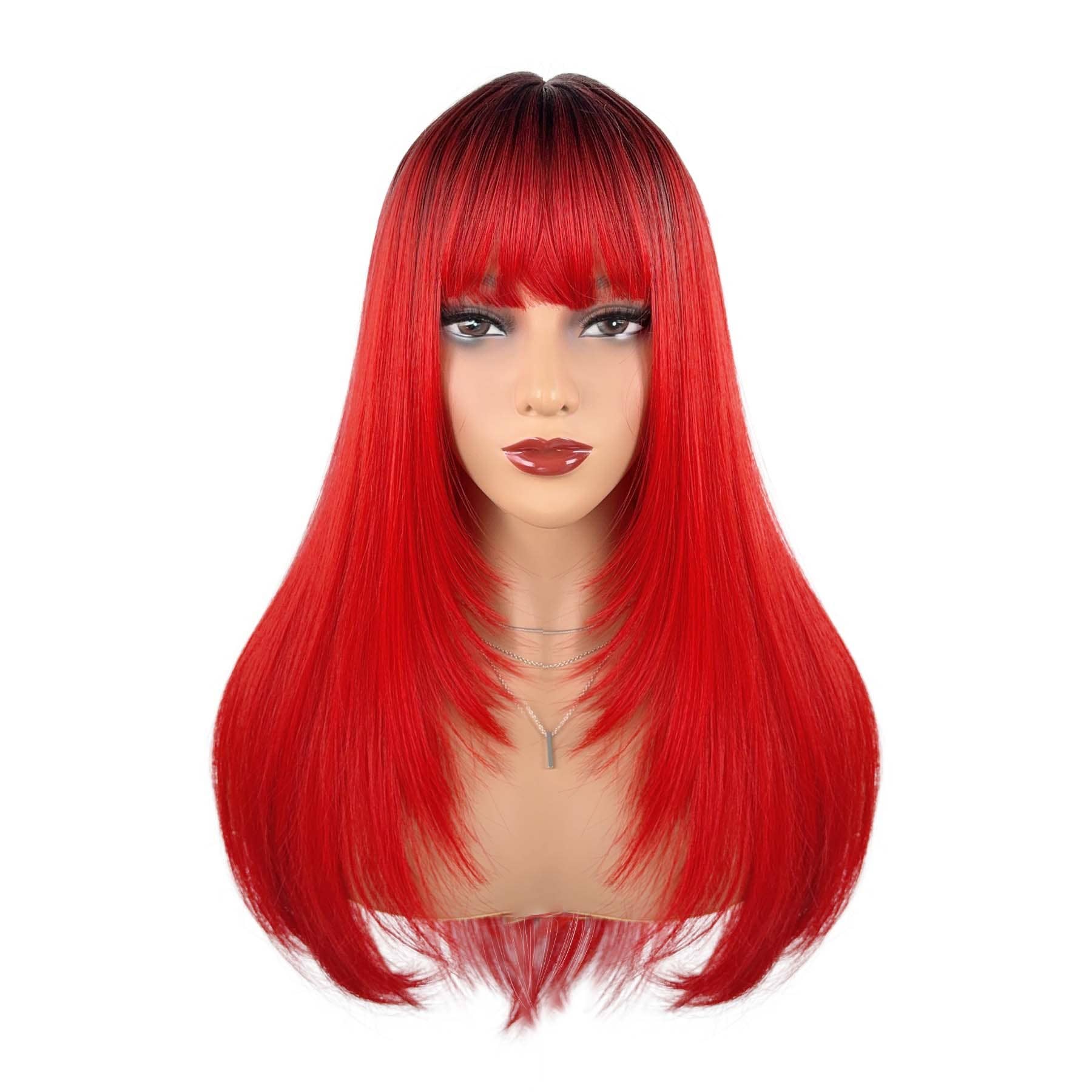 AK Brand - Wholesale Pruik/haarstuk - Lange rechte synthetische pruik met gelaagde snit en pony.5