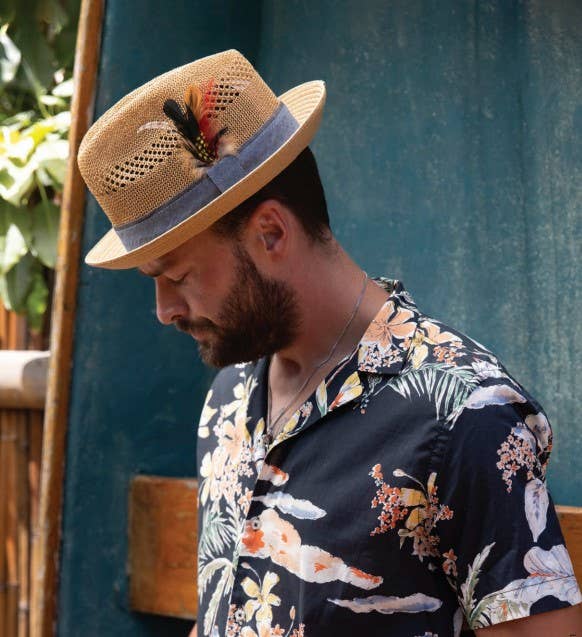 Peter Grimm - Wholesale Straw Hat - Unisex - Shelby Toyo Straw Feather Denim Band Fedora Hat1