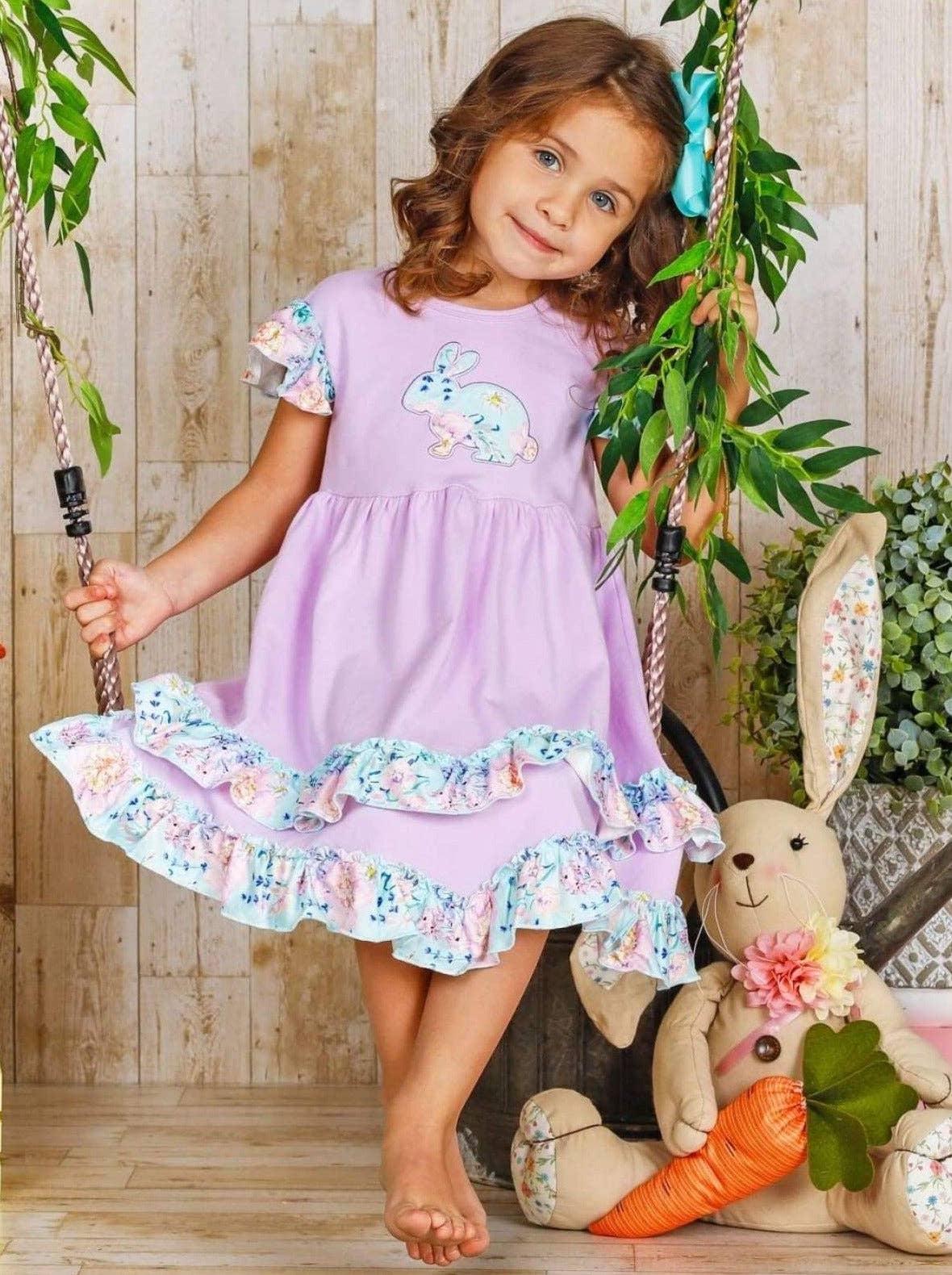Mia Belle Girls • Wholesale - Wholesale Dress - Kids - Bunny Flutter Sleeve Tiered Ruffle Dress3