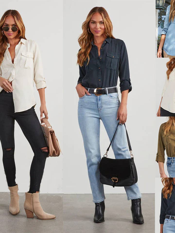 Chic 2025 European Fall Casual Denim Shirt Women and other Purchase Wholesale jbd denim. Free Returns & Net 60 Terms on Faire trending on Faire.