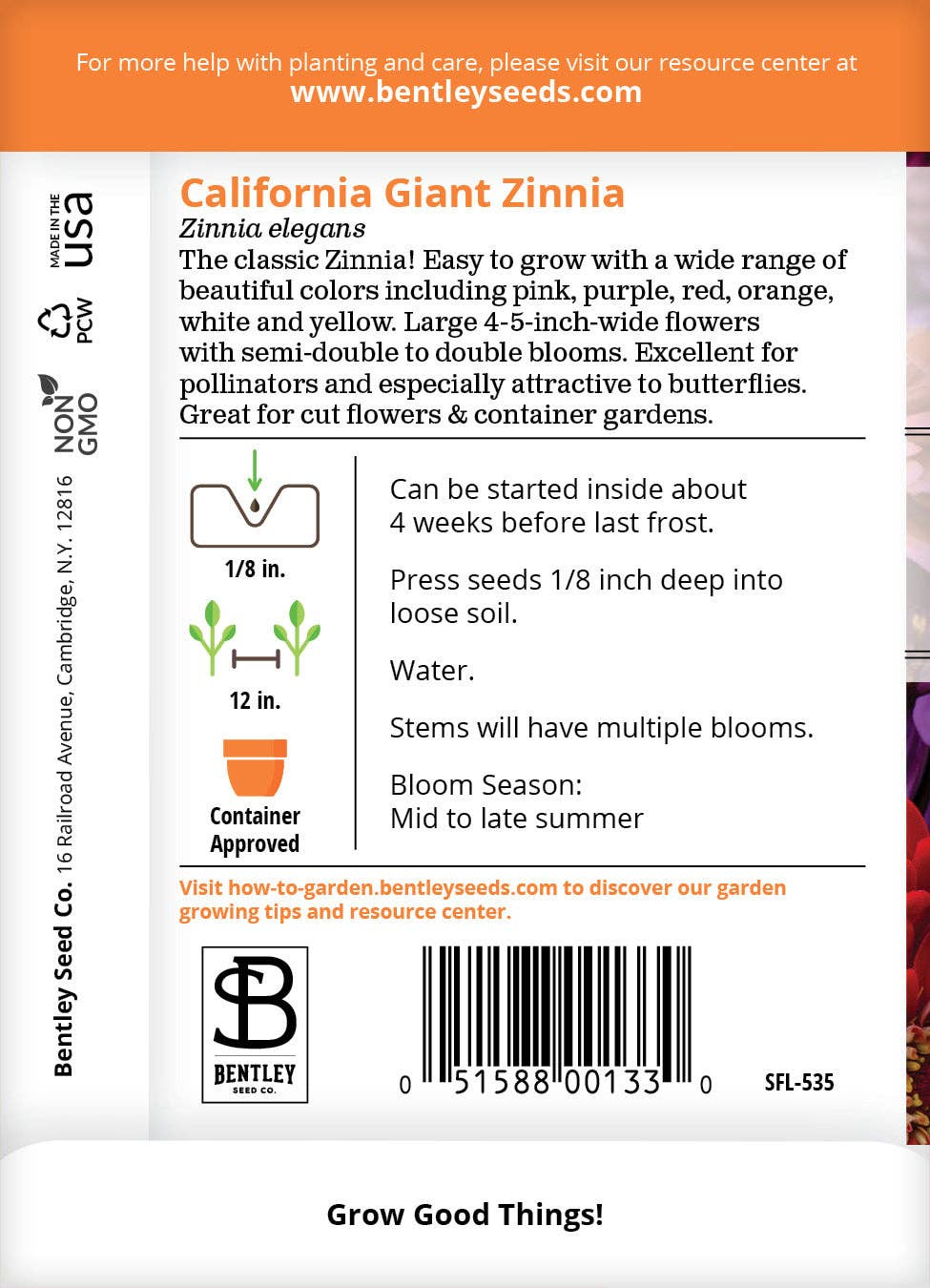 Bentley Seed Co. - Wholesale Plant Seeds - Zinnia, California Giant Mixed Seed Packets3