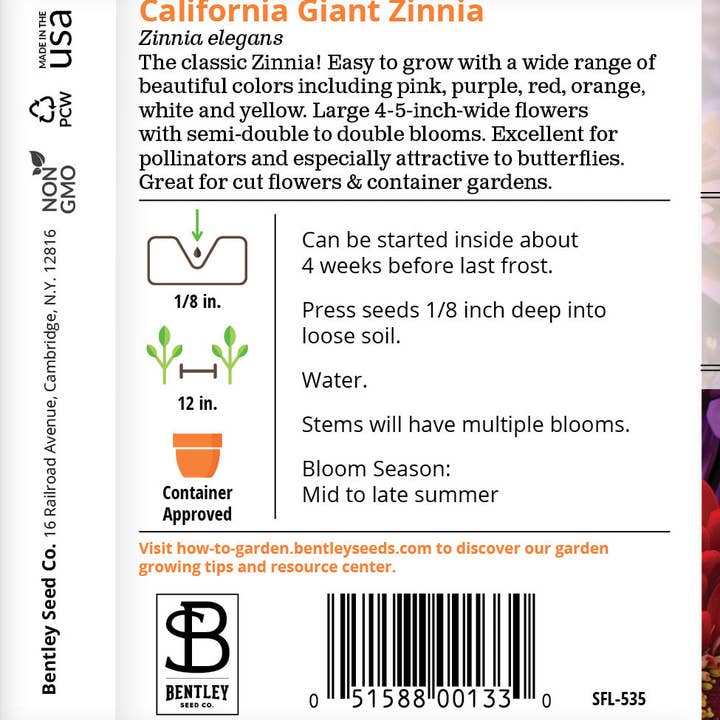 Bentley Seed Co. - Wholesale Plant Seeds - Zinnia, California Giant Mixed Seed Packets3