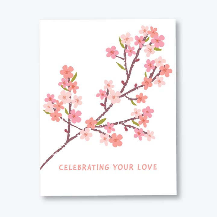 Cherry Blossom Love Wedding & Engagement Greeting Card for wholesale by meoMADE