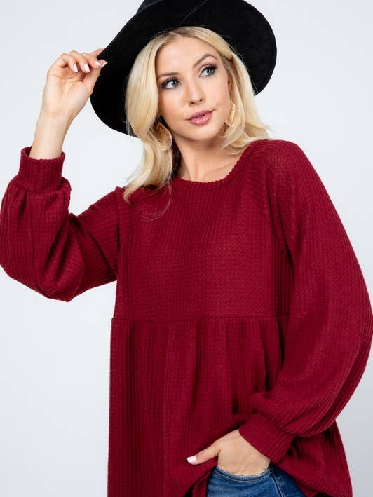 Gestricktes Waffel-Baby-Doll-Top - Zeitgenössische Körpergröße für den Großhandel von Rose Mellow Fashion