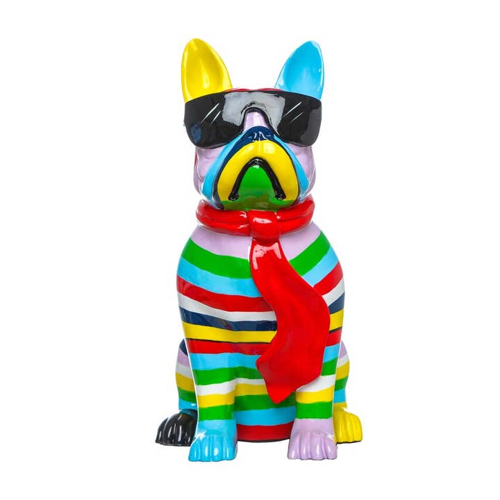 Sculpture de chien à rayures peinte à la main avec lunettes noires - 14 pouces de haut pour la vente par Interior Illusions Plus